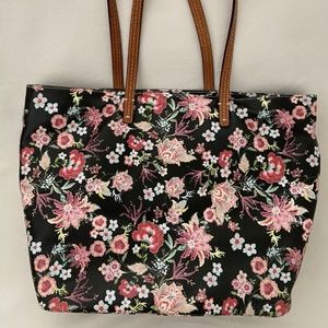 Johnny Was Foulard Printed Pebbled￼ Leather Tote Bag Purse Leather Pink & Black